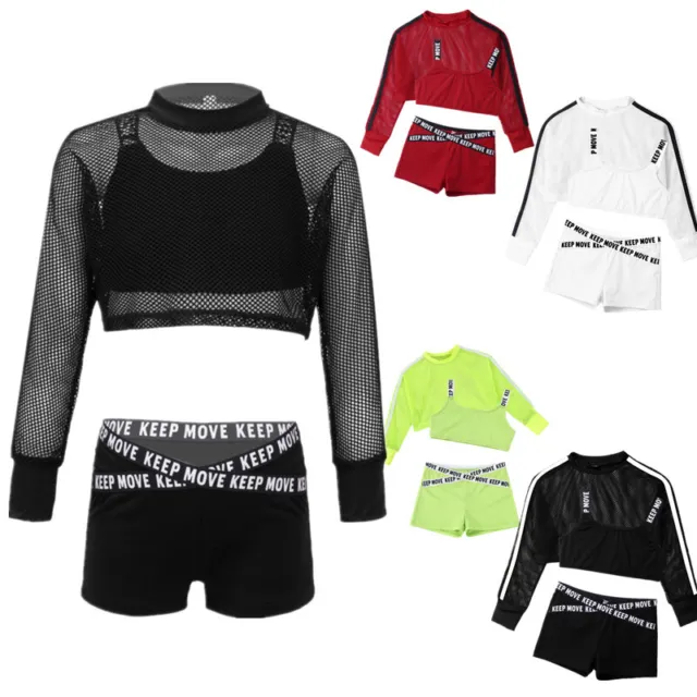 Kids Girls Hip Hop Dance Outfit Gymnastic Sports Crop Top With Shorts Tracksuits