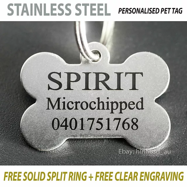 Stainless Steel Bone Pet Tag Free Engraving Personalised Custom ID Dog Cat Tags