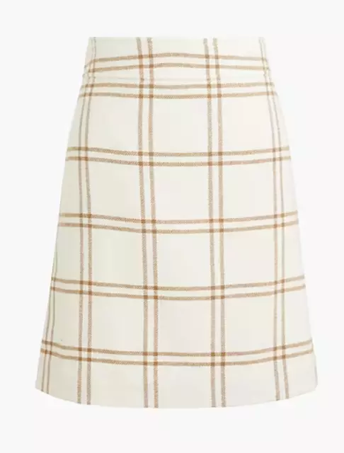 J. Crew Women's Wool-Blend A-line Skirt, Ivory Camel Plaid, Size 2 NEW