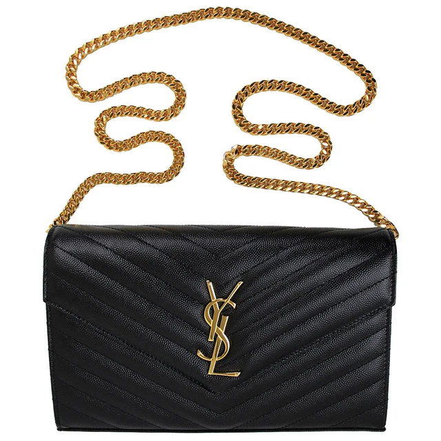Saint Laurent Bag Women Chain Shoulder Wallet 2Way Leather Black 377828 Bow01
