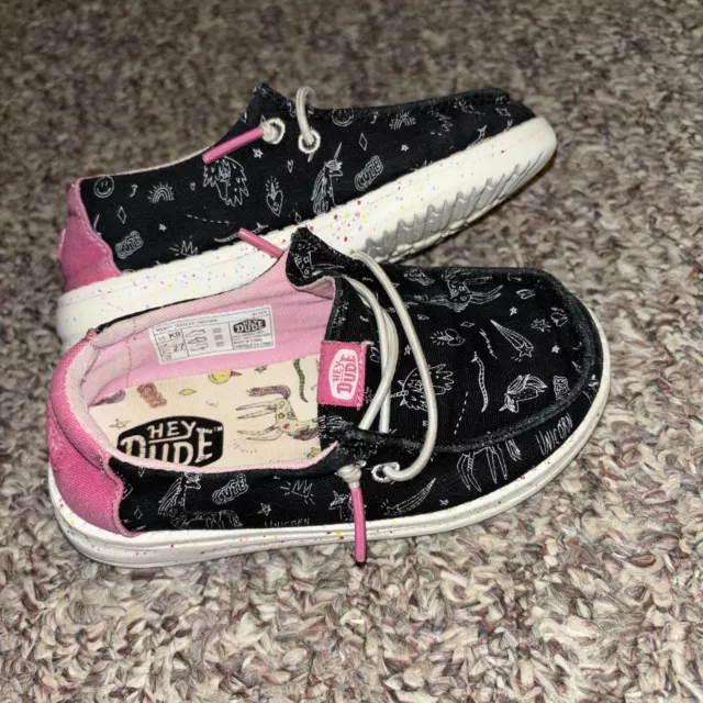 Hey Dude Wendy Toddler Unicorns  Slip on Shoes Girls Kids Size 9 Black Pink Kids