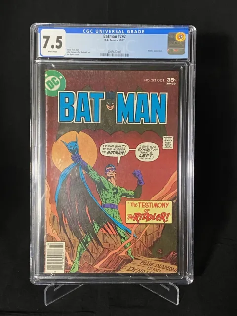 Batman #292 Dc Comics October 1977 Cgc 7.5 Very Fine- Riddler White Pages