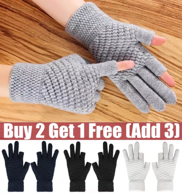 Thermal Fingerless Gloves Unisex Mens Women Knitted Warm Winter Half Finger New