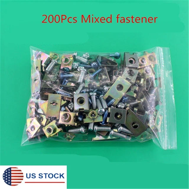 200PCS Mixed U-Nuts Screws Car Body Door Panel Fastener Fixed Screw Metal Clips