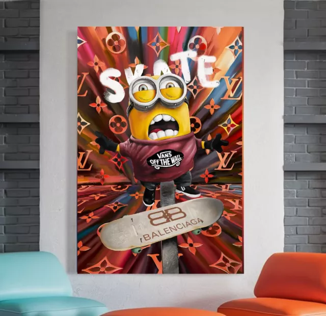 XXL LEINWAND BILD BIS 155x100x5 LV- Minions Skateboard POP-ART GRAFFITI WANDBILD