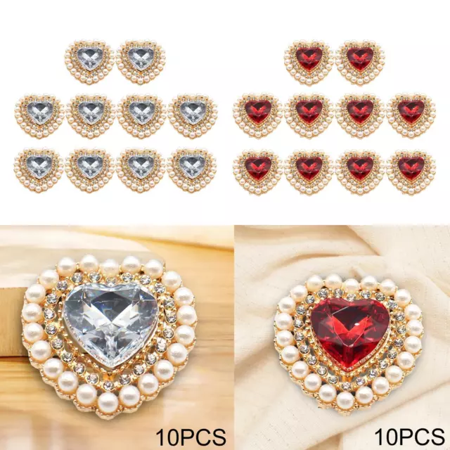 10x Metal Heart Shaped Buttons Rhinestone Buttons Wedding Alloy Buttons Sewing