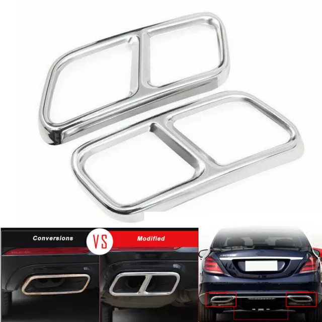 For Benz S Class W222 2018 2x Chrome Steel Rear Exhaust Muffler Tail Pipe Cover