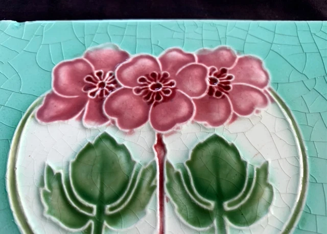 5 antique English Art Nouveau tiles 2 T & R Boote, 3 unknown mfg, all tubelined 7