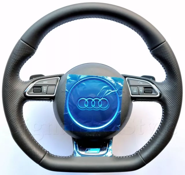 Garniture de couverture d'anneau de volant de voiture en alliage  d'aluminium pour Audi A1 A3 A4 A5 A6 Q3 Q5 bleu