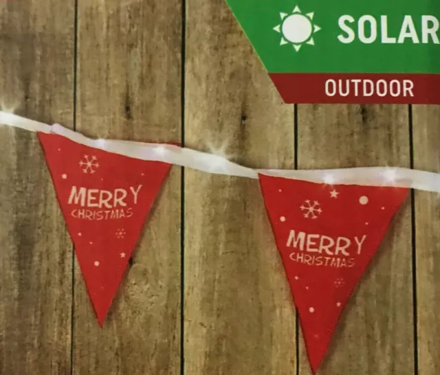 Merry Xmas Printed Bunting 10 Christmas Yard Flags Outdoor SOLAR White Red Sign