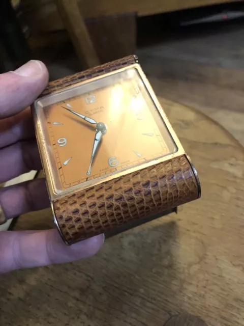 Rare Vintage Or Antique Snakeskin Cyma Amic Swiss Travel Alarm Clock 3