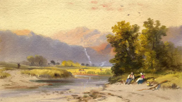 James Penson, Devon River Landscape – mid-19th-century watercolour painting