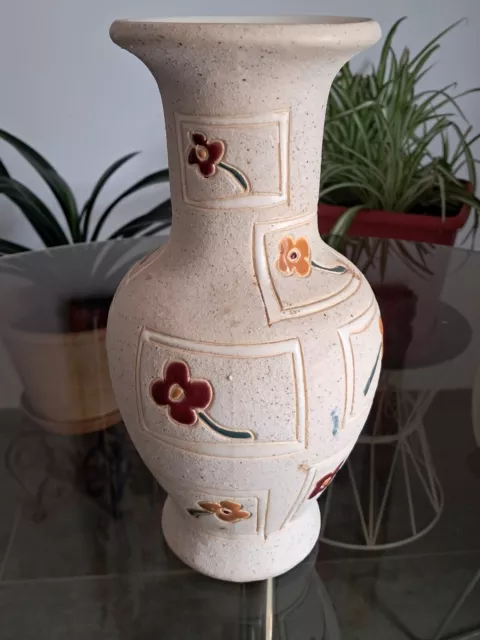 Vase En Gré Céramique A Decor Floral /superbe Couleurs/ Signature A IDENTIFIER !
