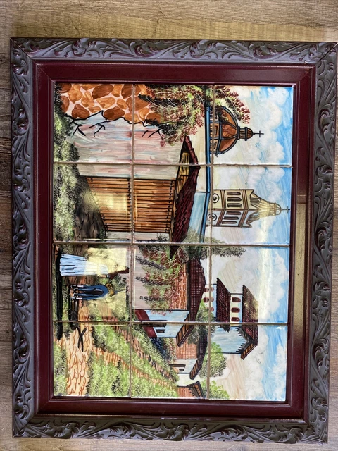 Vintage Davalos Hand Painted Mexico Tile Cer-Art Ceramic Framed  Woman Mule