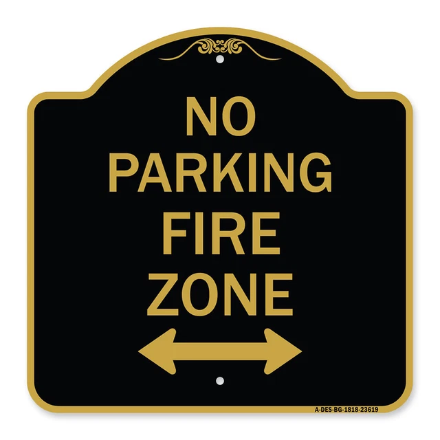 Designer Series - No Parking Fire Zone with Bidirectional Arrow Metal Sign