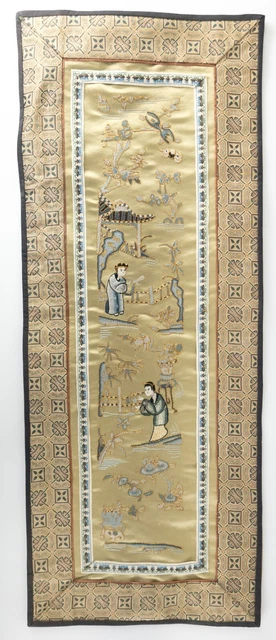 Antique Chinese Silk Embroidered Robe Sleeve Textile Panel Forbidden Stitch