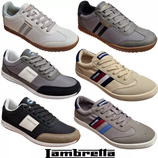 MENS LAMBRETTA MOD Trainers Canvas Lace Up Cushioned Vulcan Shoes Sports Stripe 36.95 PicClick UK