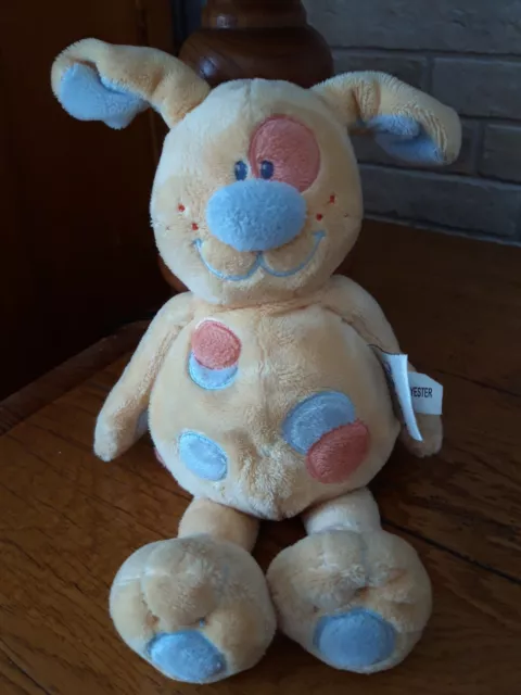 🐶🐶🐶 Doudou Nattou  Peluche Chien Jaune Taches Oranges et Bleues hochet