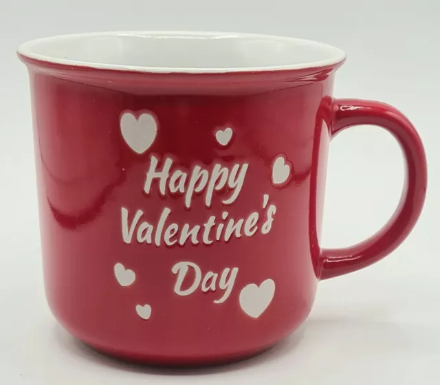 Happy Valentine's Day with White Hearts Ceramic Red 4" Mug Coffee Cup Gift