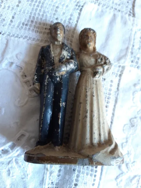 anciens couple de mariés figurine en plomb ou alu de gâteau de mariage 2
