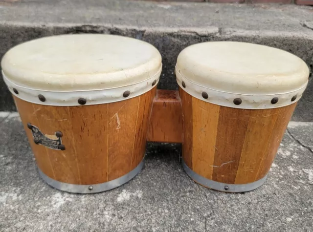 VINTAGE WOODEN ZIM GAR BONGO DRUMS 1950's  with Label