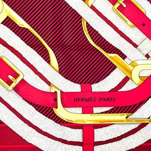 HERMES CARRE90 SILK Scarf Mors a Jouets Chemise Detail Red/Orange Rare ...
