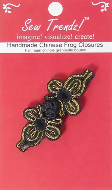 Cierres de botones de rana - negro/dorado - 2,75""x1"" - diseño mariposa - 1 par/paquete #FG4691