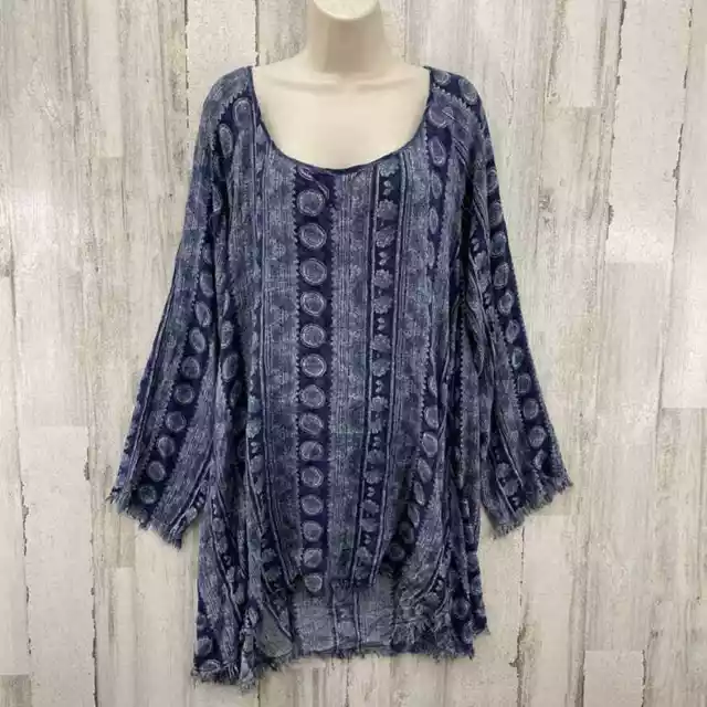 SomeDays Lovin Tunic Swim Cover-up Top Womens Small Blue Viscose Fringe