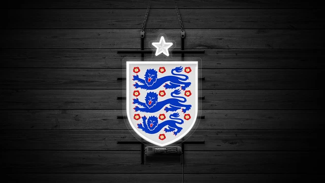 ENGLAND NATIONAL FOOTBALL Team Logo World Cup Series Neon Light Artwork england-national-football-team-logo-world-cup-series-neon-light-artwork