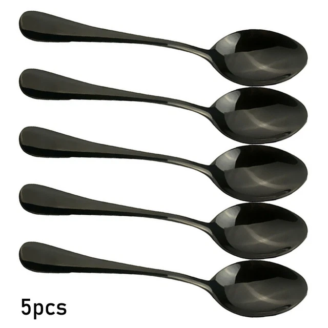 Pack Cuchara Set 5 Piezas Negro Restaurante Herramientas Cuchara De Acero Inoxidable