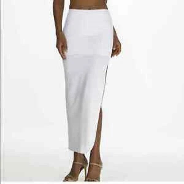 NWT~David's Bridal Size XS Dominique White Full Length Control Top Slip~Slit~LM