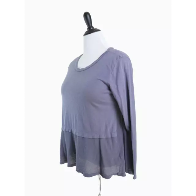 Michael Stars OS Split Back Tee Long Sleeve Round Neck Heathered Lilac Gray