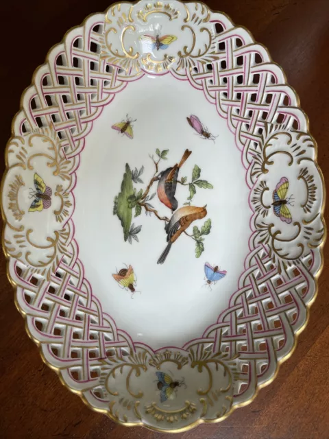 Herend big Rothschild Bird Reticulated / Pierced / Openwork oval Plate -MINT