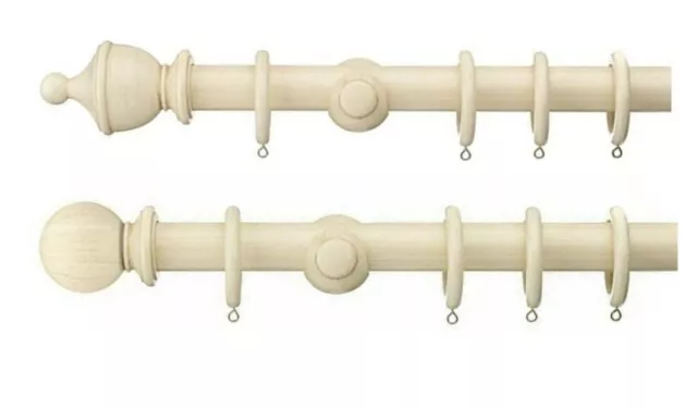 Swish Romantica 35mm Wood Curtain Pole, Antique White, complete wooden set