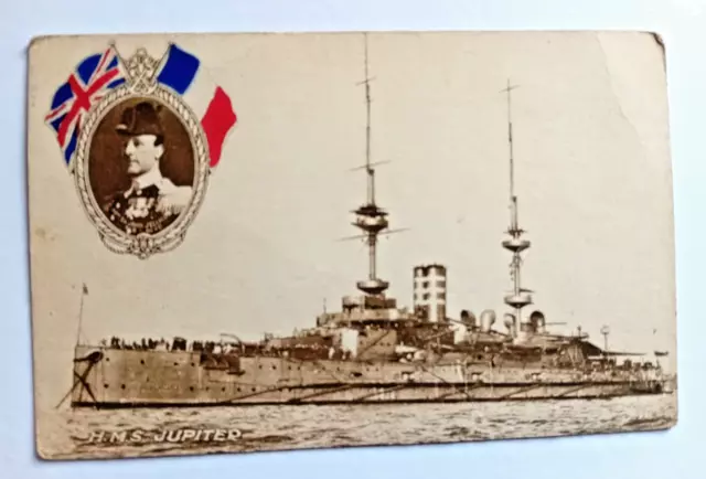 Postcard, H.M.S. Jupiter and Admiral Sir John Jellicoe.