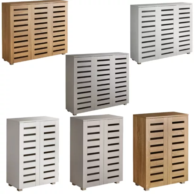 Oslo 2 & 3 Door Wooden Shoe Storage Cabinet Rack Stand Cupboard Slatted Doors