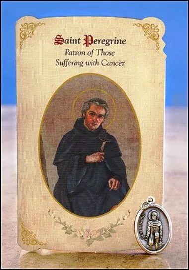 St.Peregrine Curative Santo Scheda Raccoglitore + Medaglia (Patrono Those W/