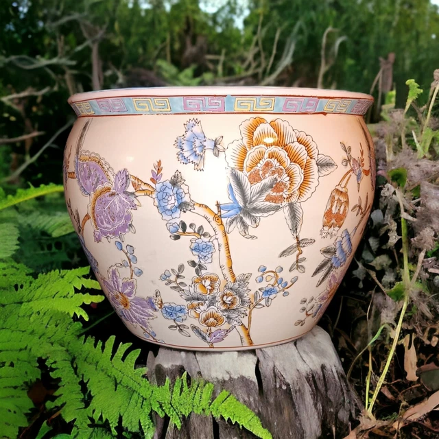 VINTAGE KOI Fish Bowl Planter Jardiniere Chinese Pottery Porcelain $199