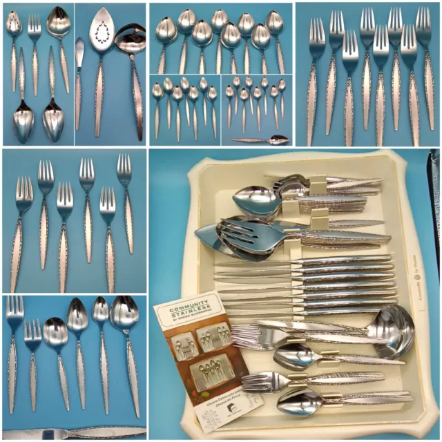 60 Piece " VENETIA" Oneida Community Stainless Flatware W/ Original Butler Tray