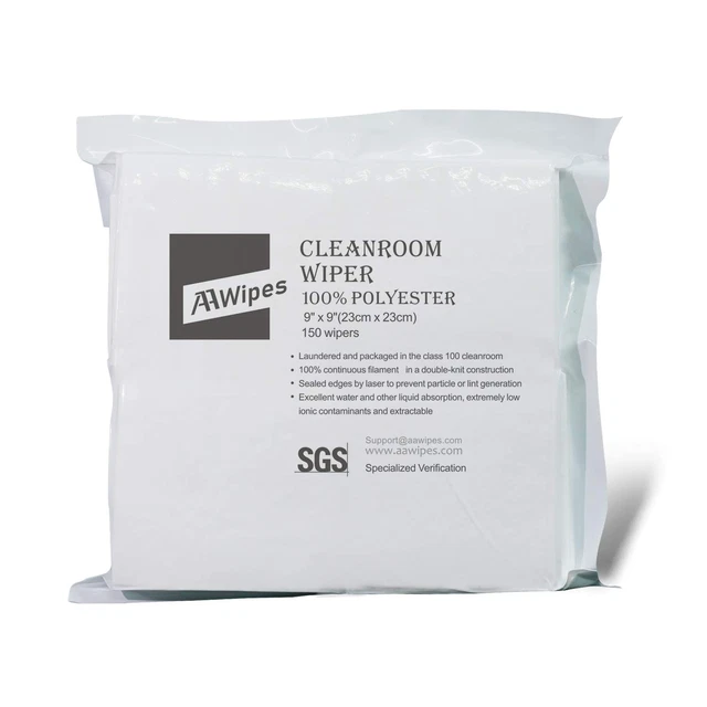Aawipes Cleanroom Cloth Wipes 9"X9" (Bag of 150 Pcs) Double Knit 100% Polyester