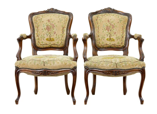 Pair Of 19Th Century French Fauteuil Walnut Armchairs