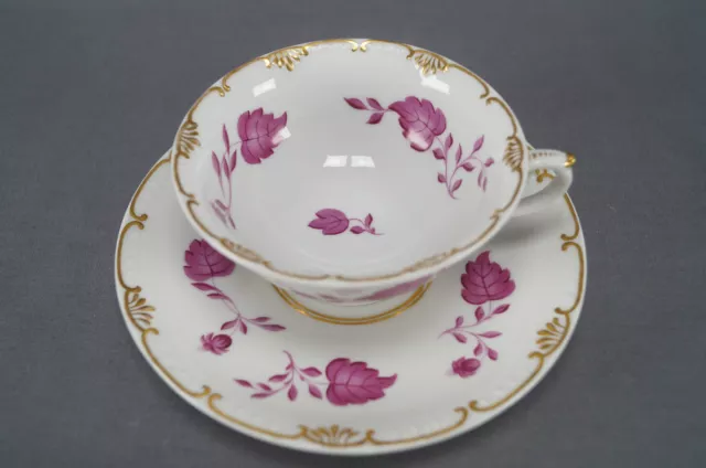 KPM Berlin Hand Painted Pink Floral Leaves & Gold Tea Cup Circa 1832 - 1837 2