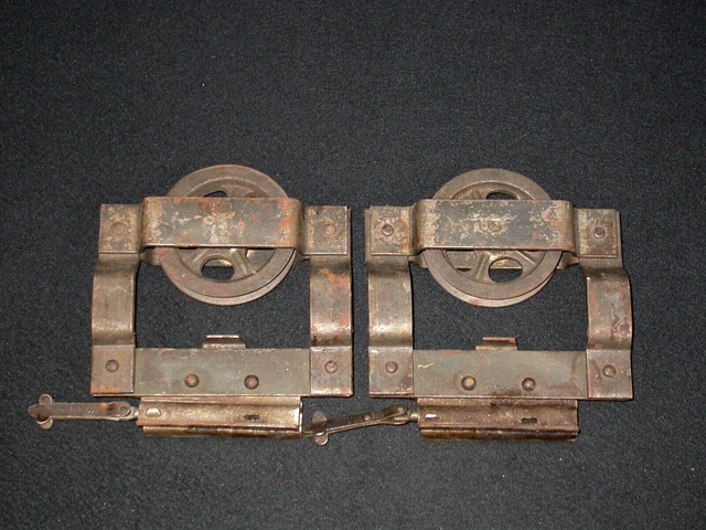 Pair Antique Vintage Barn Door Line Pulleys 3 3/8” Wheel Farm Tool - Lot of 2