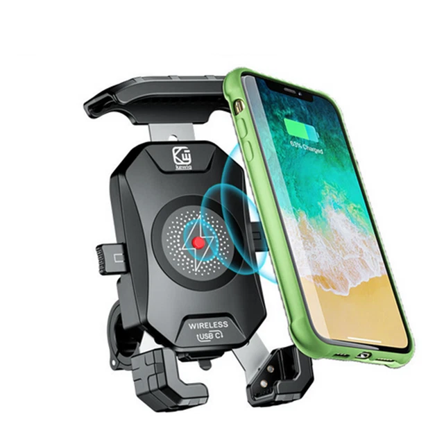 360° Wireless Charger Motorcycle Bicycle GPS Cell Phone Holder Handlebar Mount