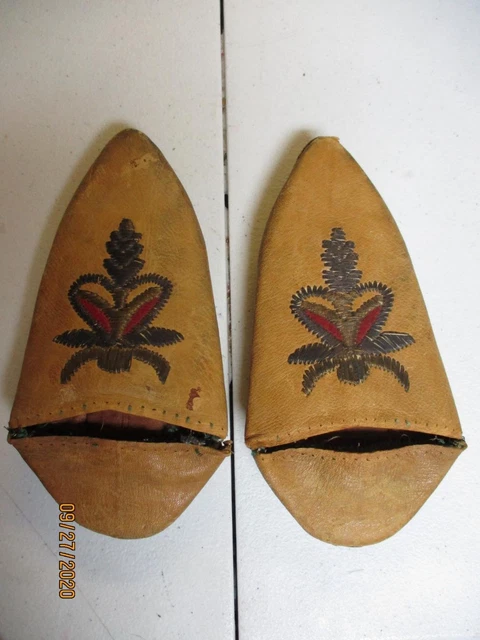 Vintage Leather Native American Children's Moccasins Metallic Thread Design
