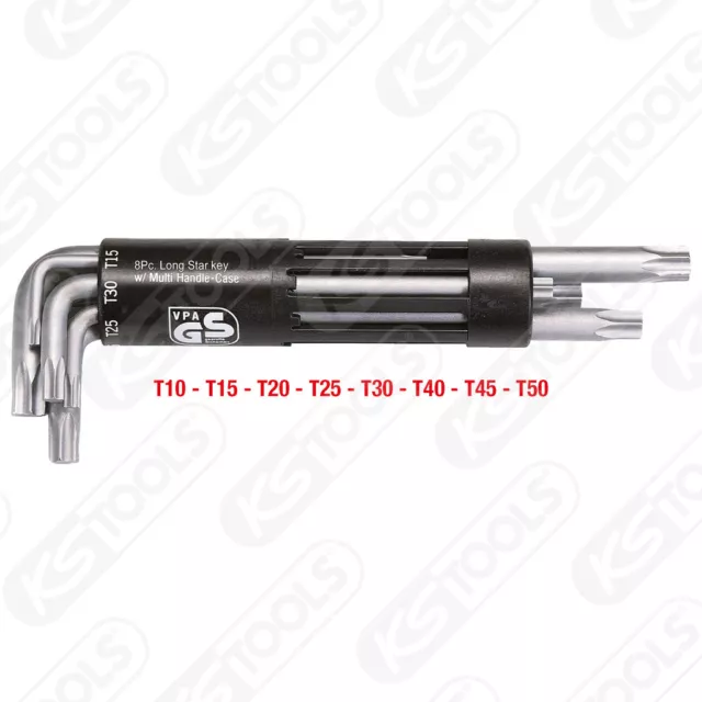 KS TOOLS 3 in 1 TX-Winkelstiftschlüssel-Satz,lang,8-tlg.  Torx T10-T50