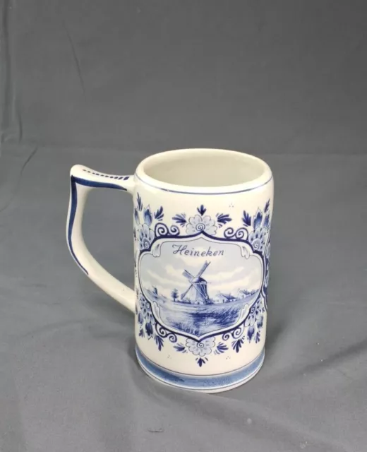 Vintage Delft Blue Heineken Beer Stein Mug Holland Handwork  Wagon /Windmill