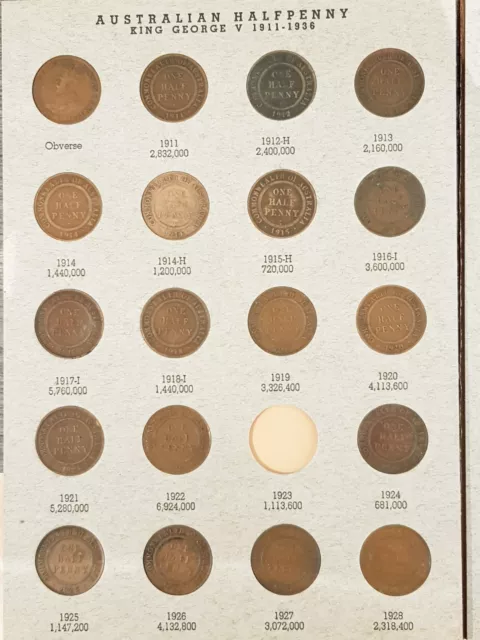 Australia 1911-1964 Halfpenny Coins Complete Set Excludes 1923 Generic Condition