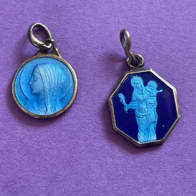 Ancien Pendentif Art Déco Argent Massif & Émail - Saint Jacques Cavalier #F3 - Montres & Bijoux