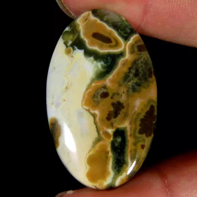 32,00 Cts. Cabochon ovale 100 % naturel jaspe océanique 23 x 38 x 4 mm...